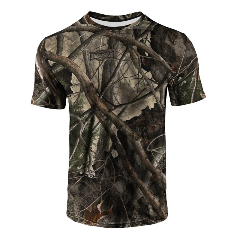 Hunting Outdoor Shop - เสื้อยืดลายพรางต้นไม้เหมือนจริงสำหรับผู้ชาย คอกลม แขนสั้น สไตล์ลำลอง เหมาะสำหรับการล่าสัตว์ กิจกรรมกลางแจ้ง