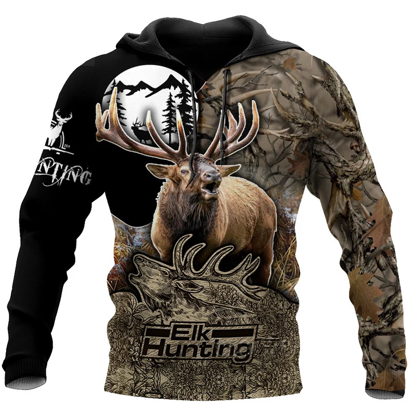 Outdoor Hunting Pictures - เสื้อฮู้ดพิมพ์ลายกวาง 3 มิติ แบบกำหนดเอง 1 ตัว