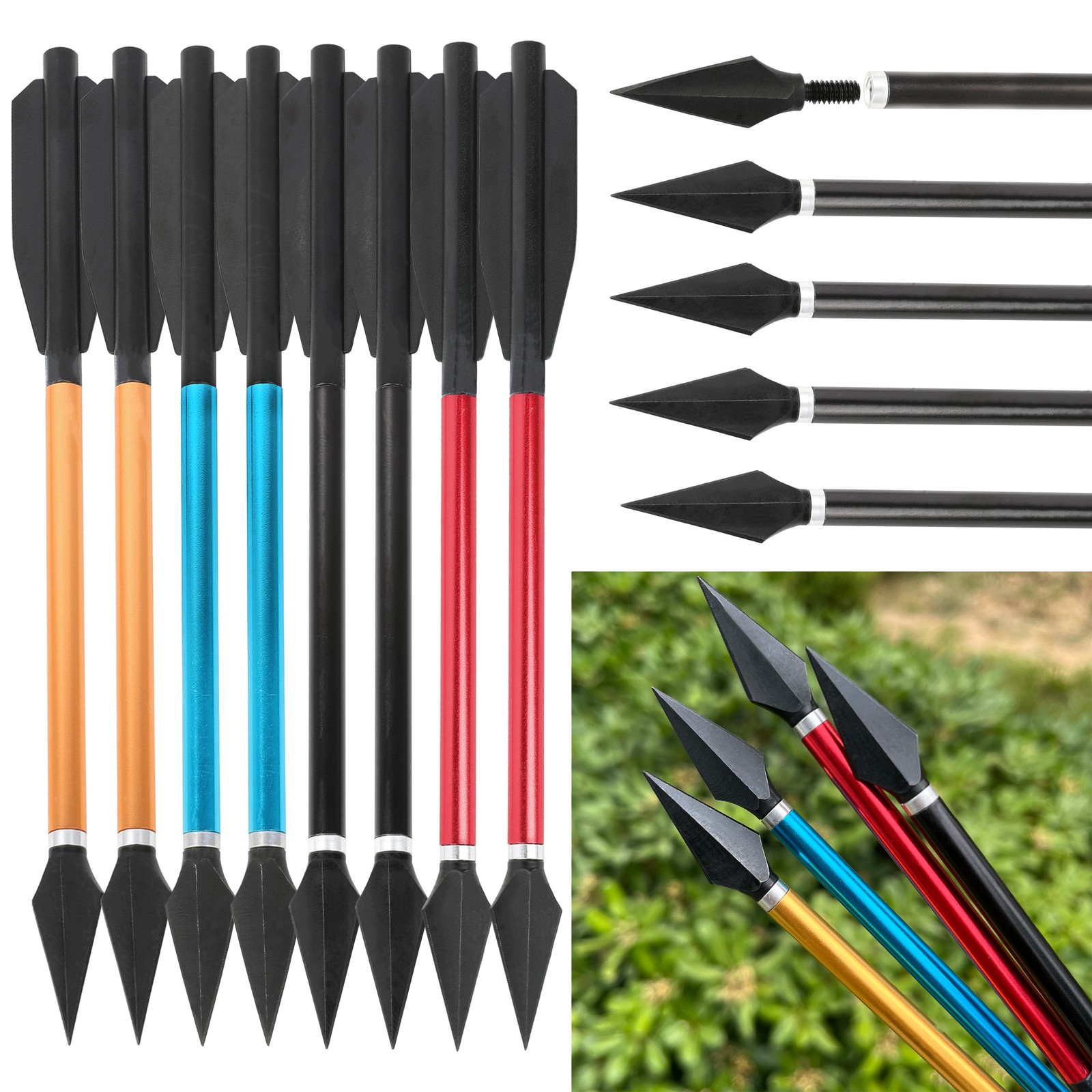 Crossbow Bolt Broadhead - ลูกศรอลูมิเนียมขนาด 6.7 นิ้ว พร้อมหัวลูกศรแบบเปลี่ยนได้ สำหรับธนูครอสโบว์ อุปกรณ์เสริมสำหรับการล่าสัตว์และการยิงกลางแจ้ง
