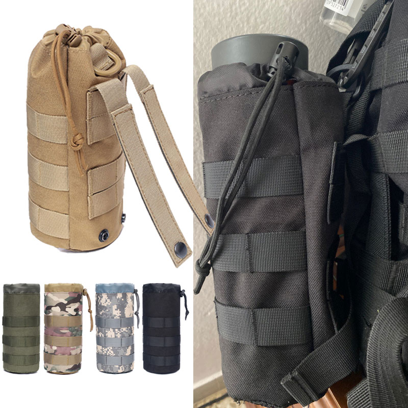 Outdoor Hunting Pictures - ยุทธวิธี MOLLE ขวดน้ํากระเป๋าผู้ถือกระเป๋าเดินทางกลางแจ้งตั้งแคมป์เดินป่าขี่จักรยานตกปลาล่าสัตว์ขวดน้ํากาต้มน้ํา Carrier
