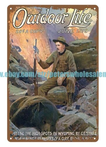 Outdoor Hunting Pictures - ป้ายโลหะตกแต่งผนังลายปืนล่าหมี 1919 Outdoor Life สำหรับนักล่าสัตว์