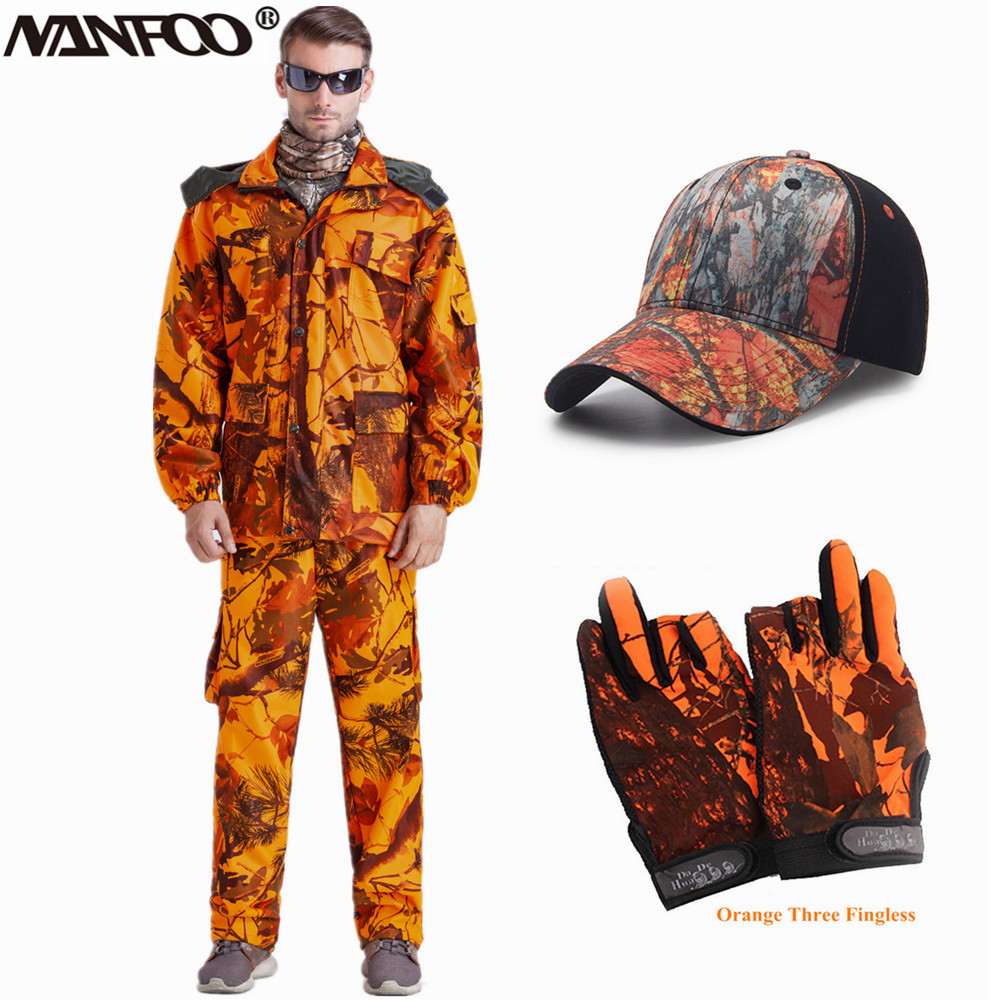 Camouflage Hunting Jacket - ผู้ชายกลางแจ้ง Blaze สีส้ม Bionic Camouflage การล่าสัตว์ตกปลาชุดลมกันน้ําปีนเขายุทธวิธีเสื้อกางเกง