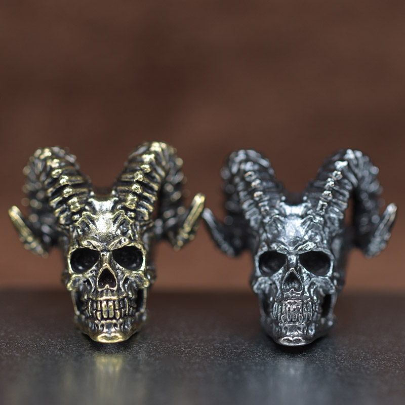 Paracord Survival Bracelet - แพะ Horn Skull หัวทองเหลืองมีดลูกปัด EDC กลางแจ้ง
