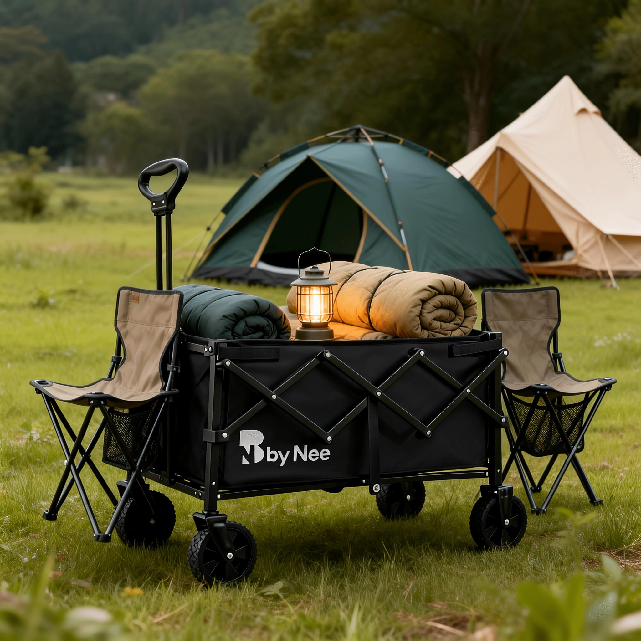Hunting Outdoor Shop - รถเข็นพับได้สำหรับงานหนัก รถเข็นอเนกประสงค์สำหรับตั้งแคมป์กลางแจ้ง ชายหาด ล้อสำหรับทุกสภาพพื้นผิว โครงเหล็กคาร์บอน ผ้าใบ